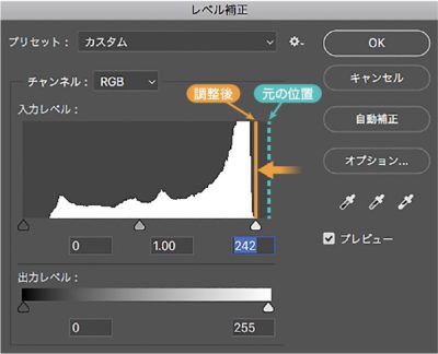 レベル補正を使った明るさの調整