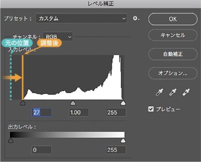 レベル補正を使った暗さの調整