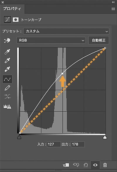 トーンカーブを引き上げる