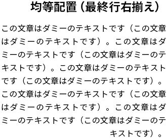 均等配置（最終行右揃え）の見本