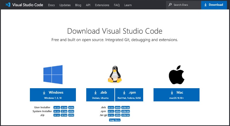 Visual Studio Code公式ダウンロードページ